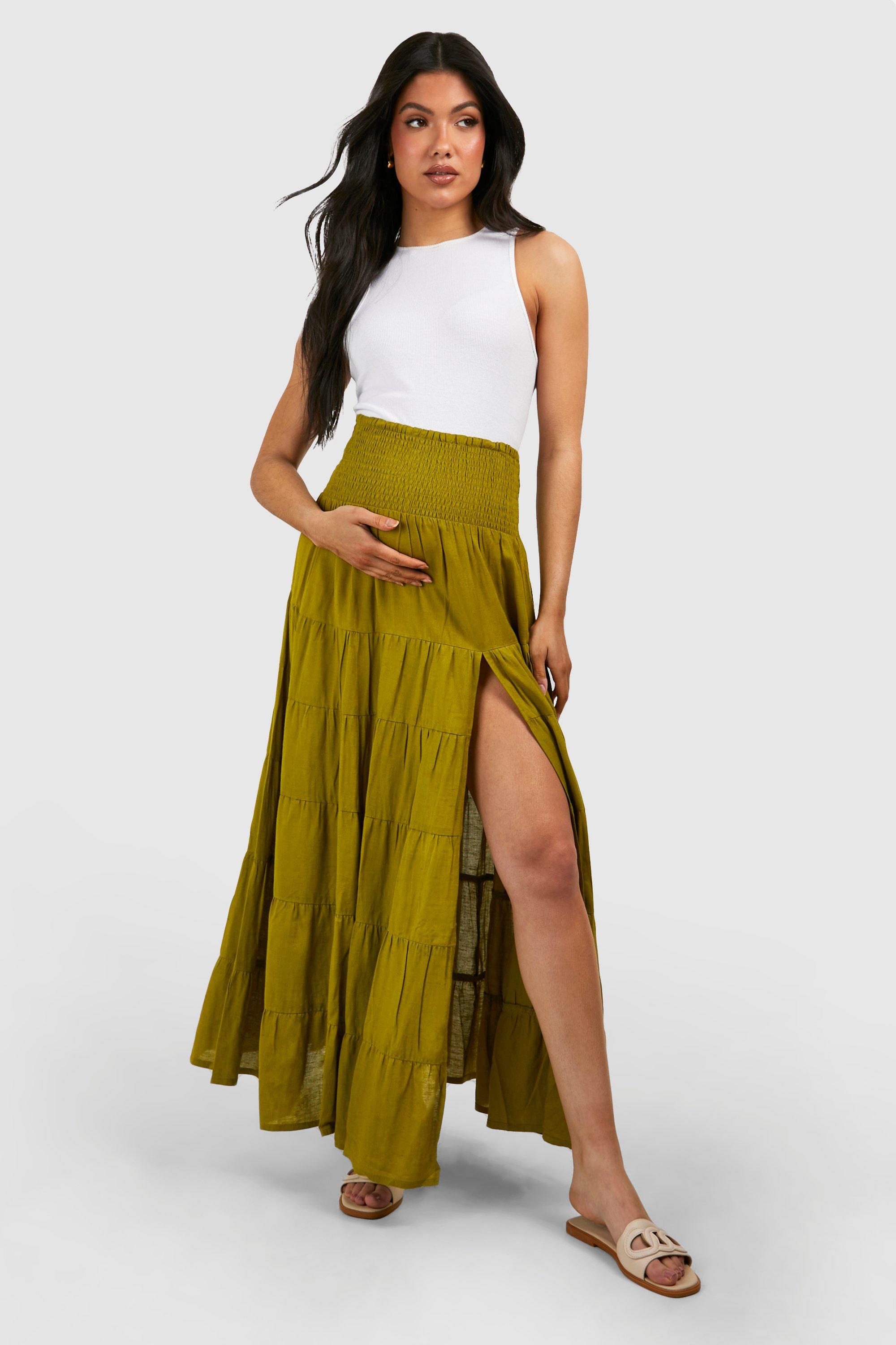 Maternity Shirred Tiered Maxi Skirt boohoo